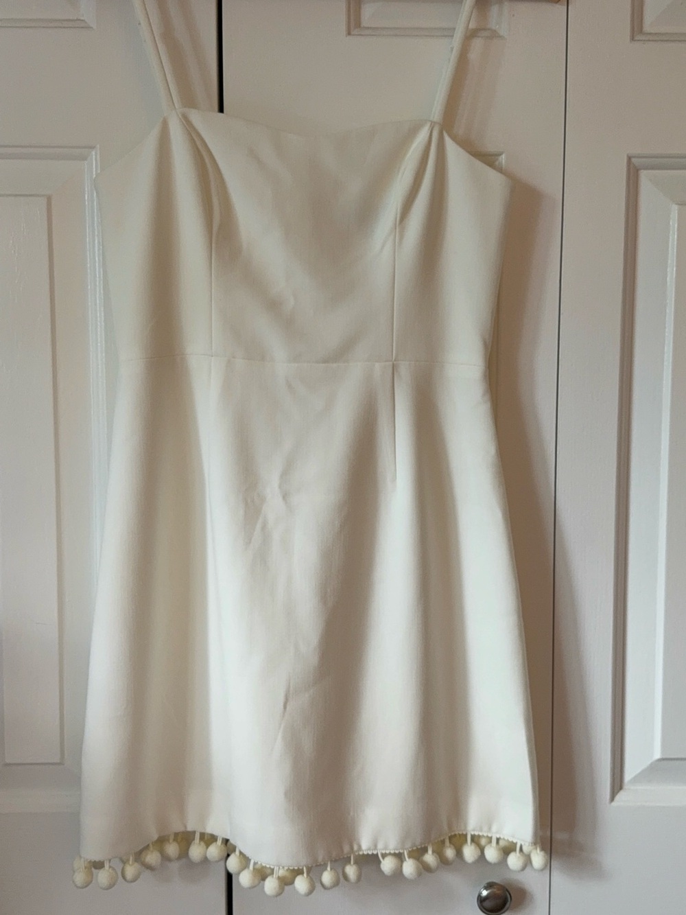 French Connection Cream Mini Dress with Pom-Pom Hem